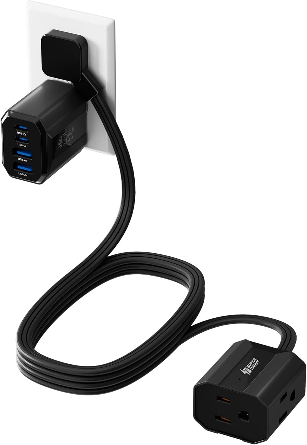 SUPERDANNY Detachable Travel Power Strip,45W USB Fast Charge,2 USB-C & 2 USB-A with 3 Outlets Flat Plug Extension Cord 5ft,Portable Charger for Travel Essentials for Travel Cruise Home, Black SUPERDANNY Detachable Travel Power Strip,45W USB Fast Charge,2 USB-C & 2 USB-A with 3 Outlets Flat Plug Extension Cord 5ft,Portable Charger for Travel Essentials for Travel Cruise Home, Black