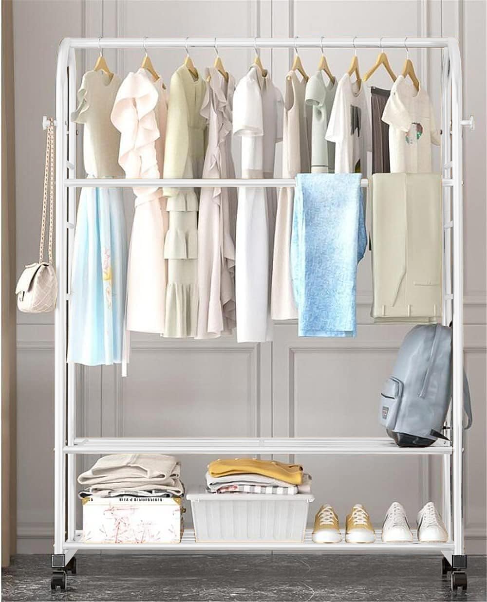 Lukzer Sturdy and Durable Metal Garment Rack: Stylish Coat Storage with 2 Shelves - White, 168 x 120 x 35cm offers donot miss 7 Lukzer Sturdy and Durable Metal Garment Rack: Stylish Coat Storage with 2 Shelves - White, 168 x 120 x 35cm offers donot miss