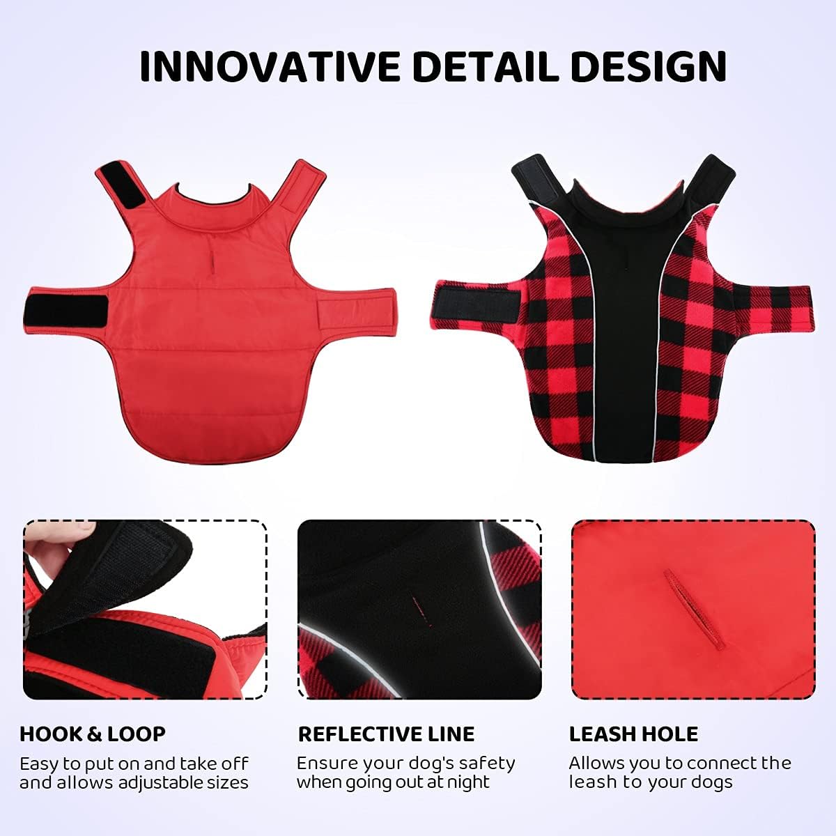 CITÉTOILE Cappotto per Cani Antivento, Giubbotto Invernale Cane Reversibile di Taglia Piccola/Media/Grande, Giacca Gilet Invernale Cane con Foro per Imbracatura, Riflettente, Rosso, M