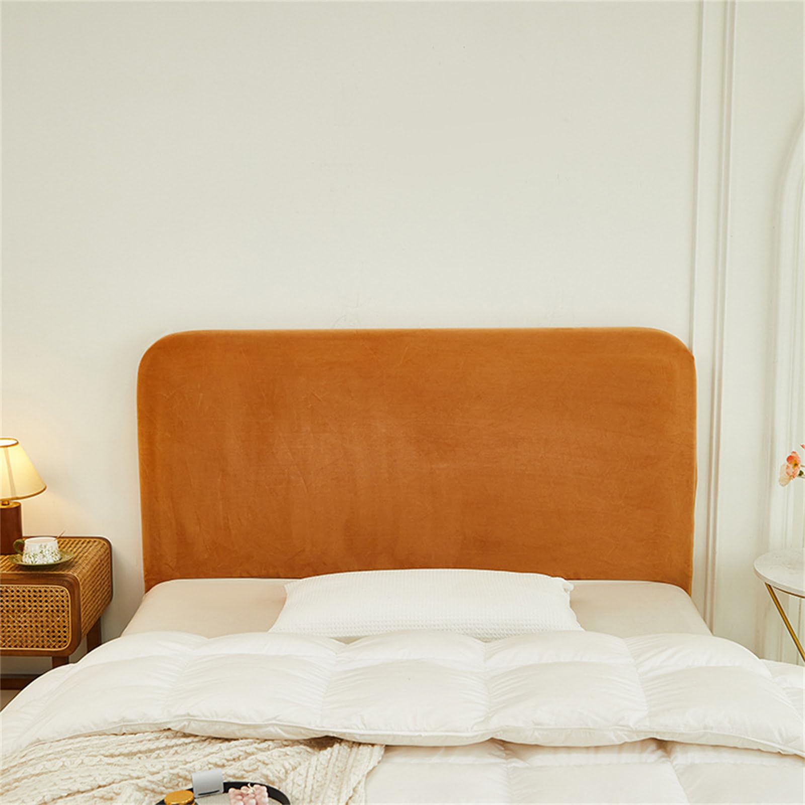 Chickwin Bed Headboard Cover, Silver Fox Velvet Headboard Covers Modern All-Inclusive Bed Headboard Covers Universal Stretch Bed Head Cover Elastic Bed Headboard Slipcover (Orange,220cm)