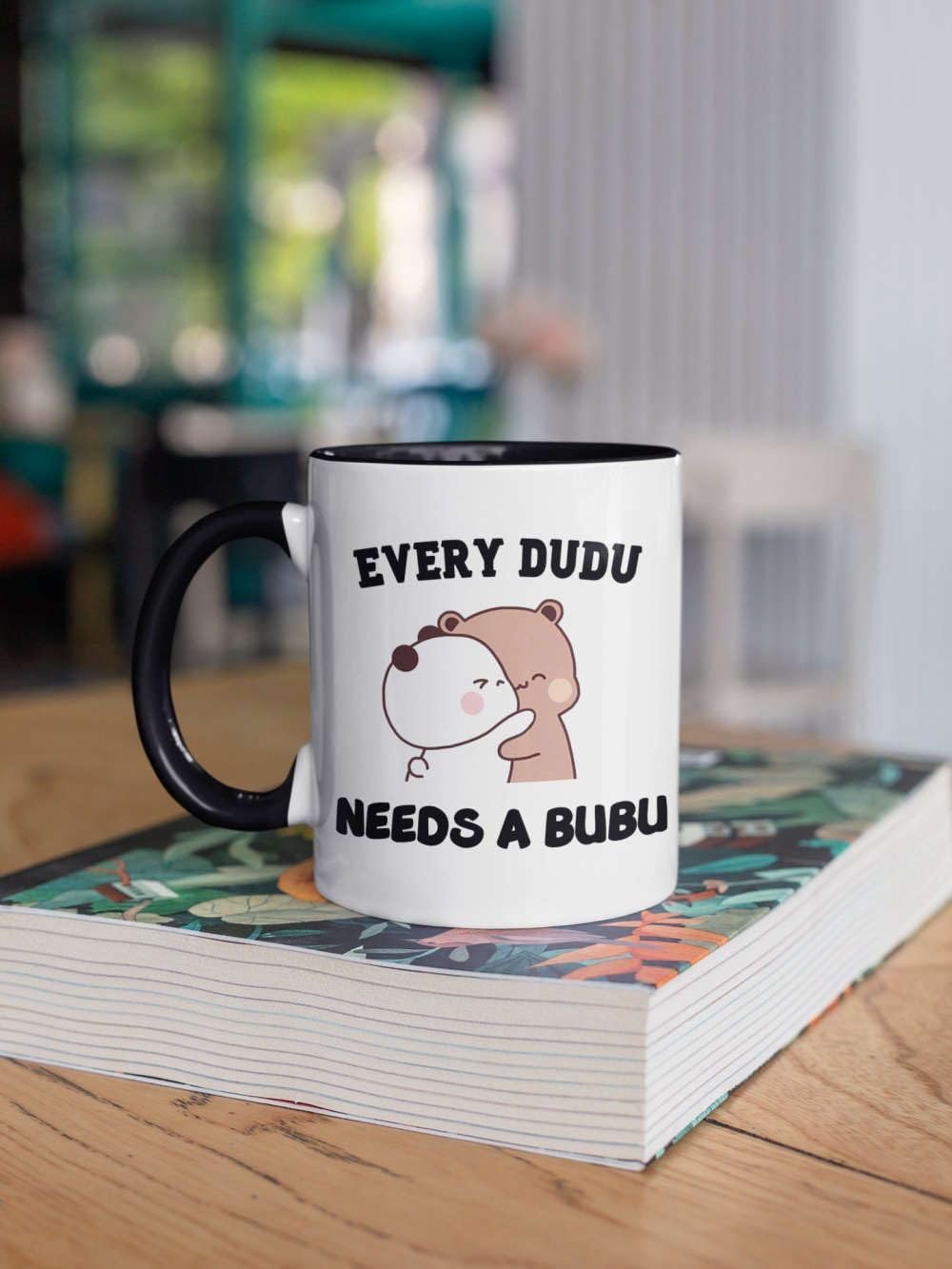 CRAFT MANIACS Every Bubu Needs A Dudu Colored Rim & Inner Stylish White 350 Ml Tea/Coffee Mug Best Gift for Budu Dudu Lovers (Black Rim)