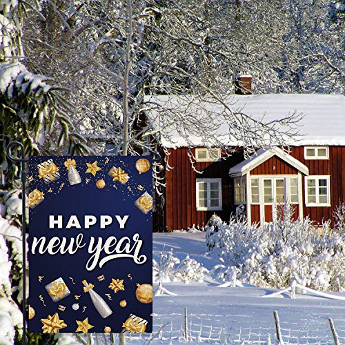 Pambo Happy New Year Garden Flags - Happy Holiday & Winter Burlap Double Sided Garden Flags For Yard Outdoor Outside Decoration 12X18 #TOP4
