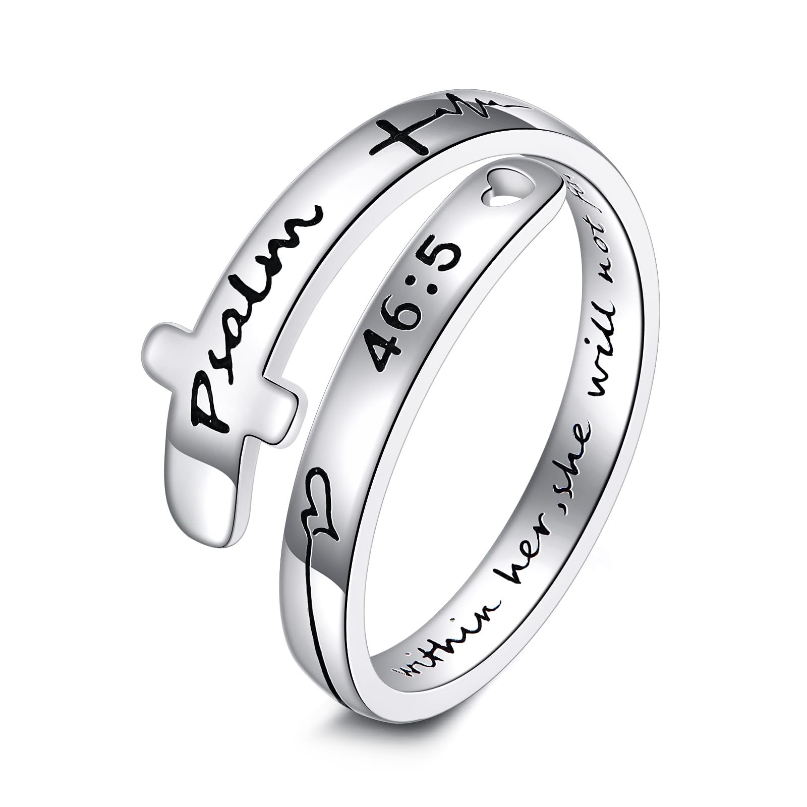 VONALA Fe Esperanza Amor Cruz Anillos de Plata de Ley Fe Ajustable Wrap Anillos para Mujeres Adolescentes Inspiración Joyería Regalos