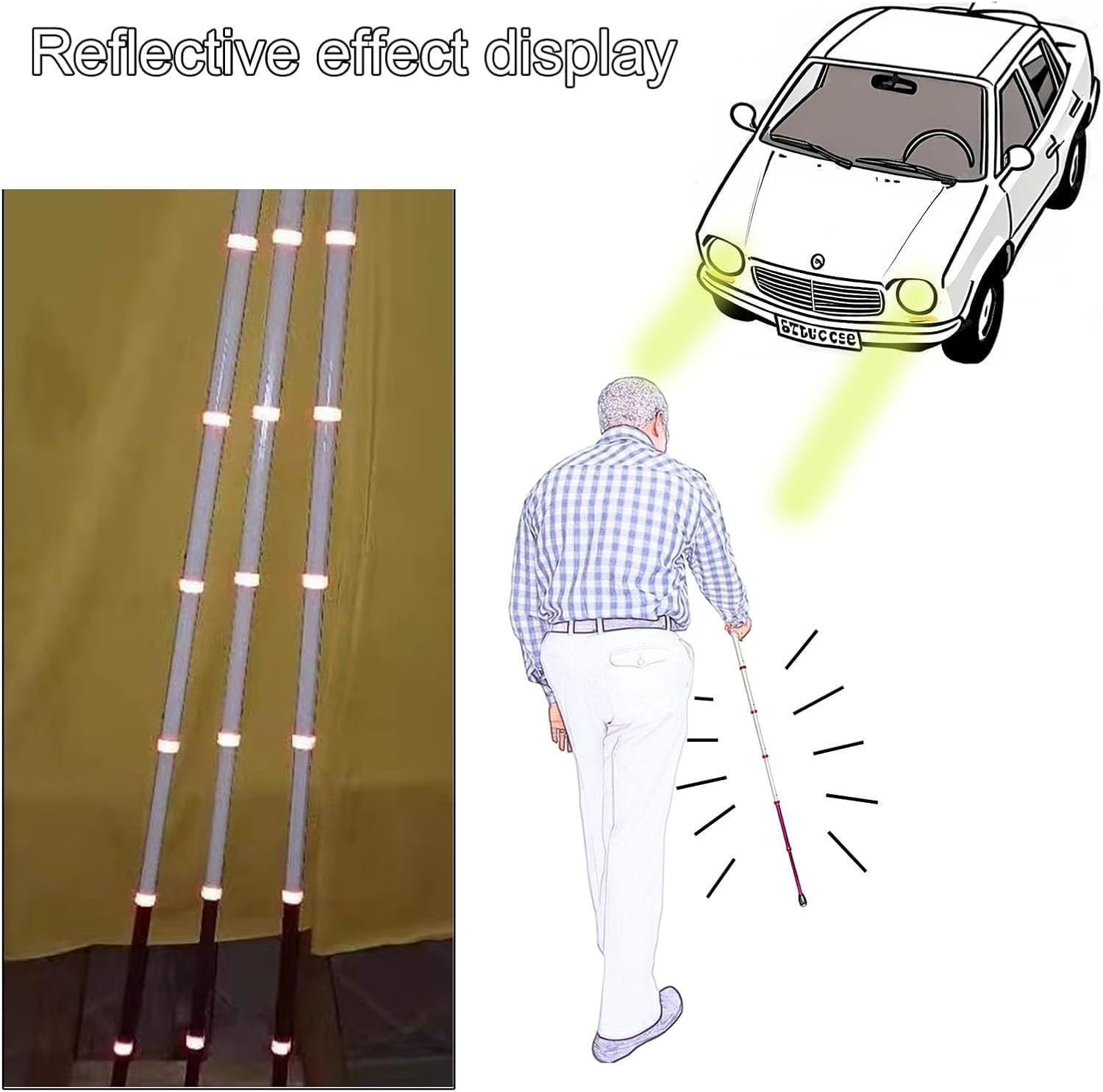 Reflektierender Teleskopstock Für Senioren, Gehstock Aus Titanlegierung Mit 8 Knoten Und Rollenkopf, Reflektierende Folie Für Bessere Sichtbarkeit Bei Nacht A 128cm(50in)