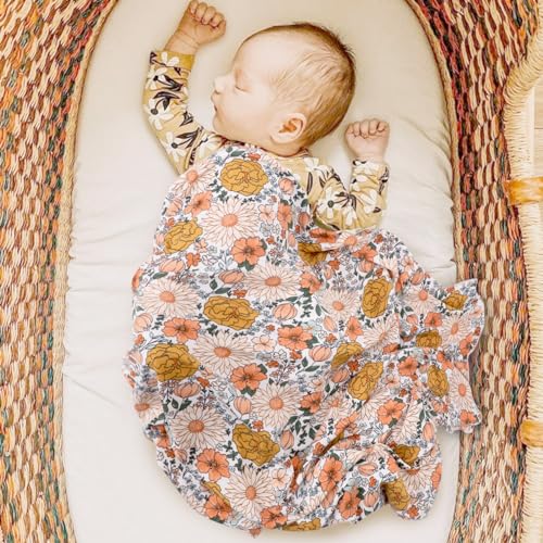 Image of DRESHOW BQUBO Baby Girl Newborn Floral Receiving Blankets with Bow Hat Headband Wooden Birth Announcement Card Set Newborn Baby Swaddling Hats Swaddle Blanket Toddler Warm Shower Gift