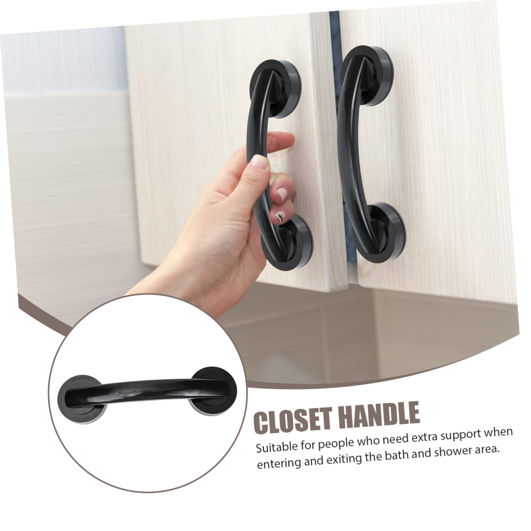 NULYLU 2pcs Suction Cup Handle Black Adhesive Shower Grab Bar for Home Abs Adhesive Handle Bathroom Grab Bar