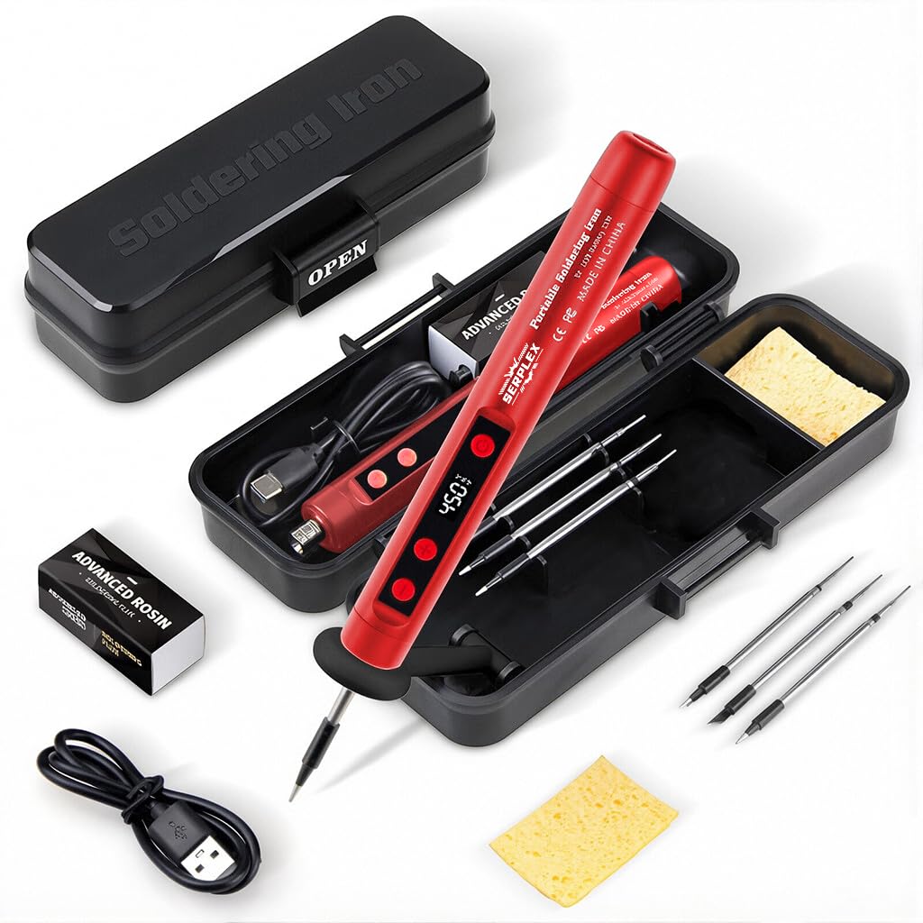 Serplex® 15W Handheld Soldering Iron Kit with 3 Replaceable Bits & Carry Case, USB Cordless Rechargeable Soldering Iron Pen 180-450°C Adjustable Heat Range, Rapid Warm Up, Compatible with Electronics-picture-19