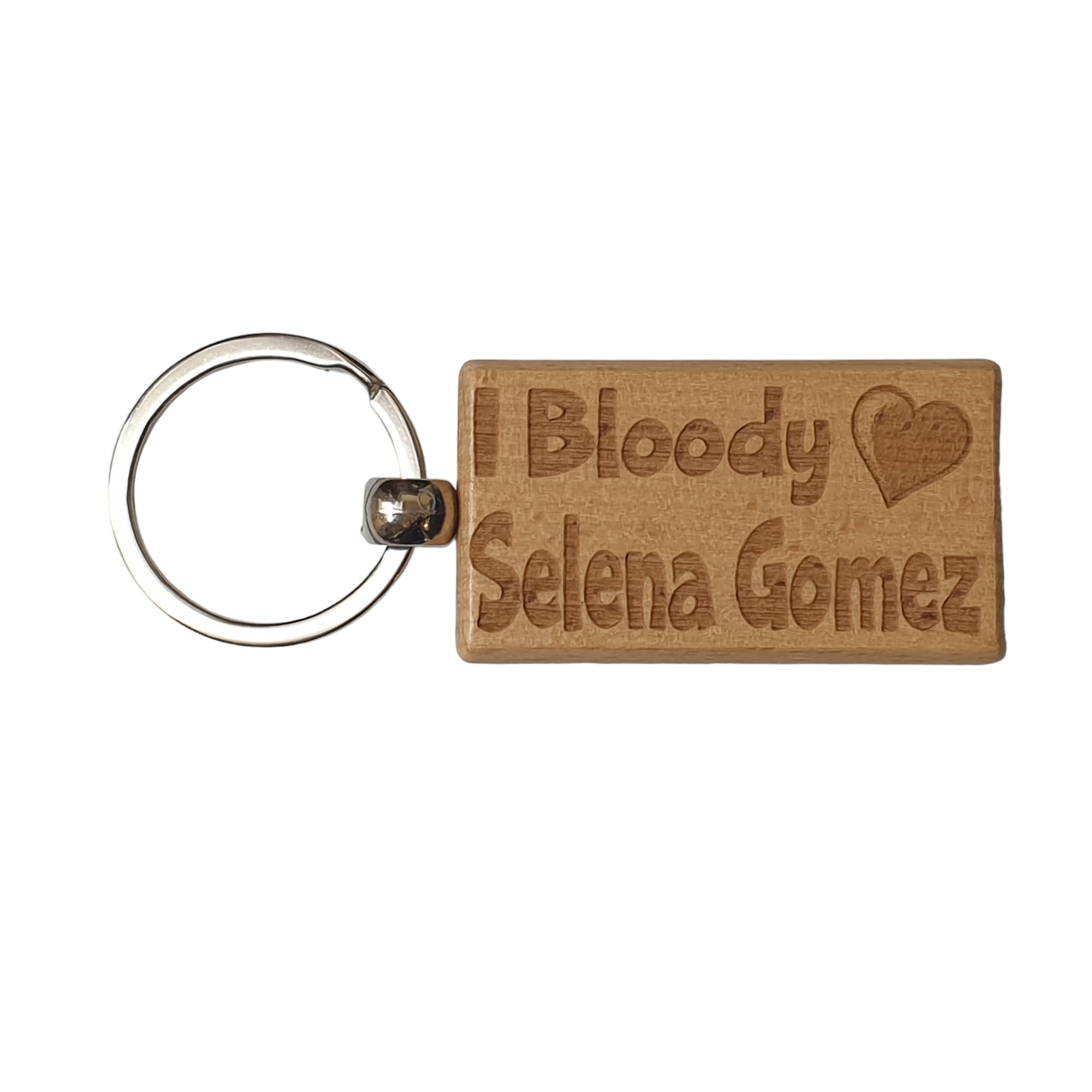 Decalarama Brown Selena Gomez Keyring Gift - I Bloody Love - Engraved Wooden Singer Movie Tv Star Fan Nice Fun Cute Novelty Present