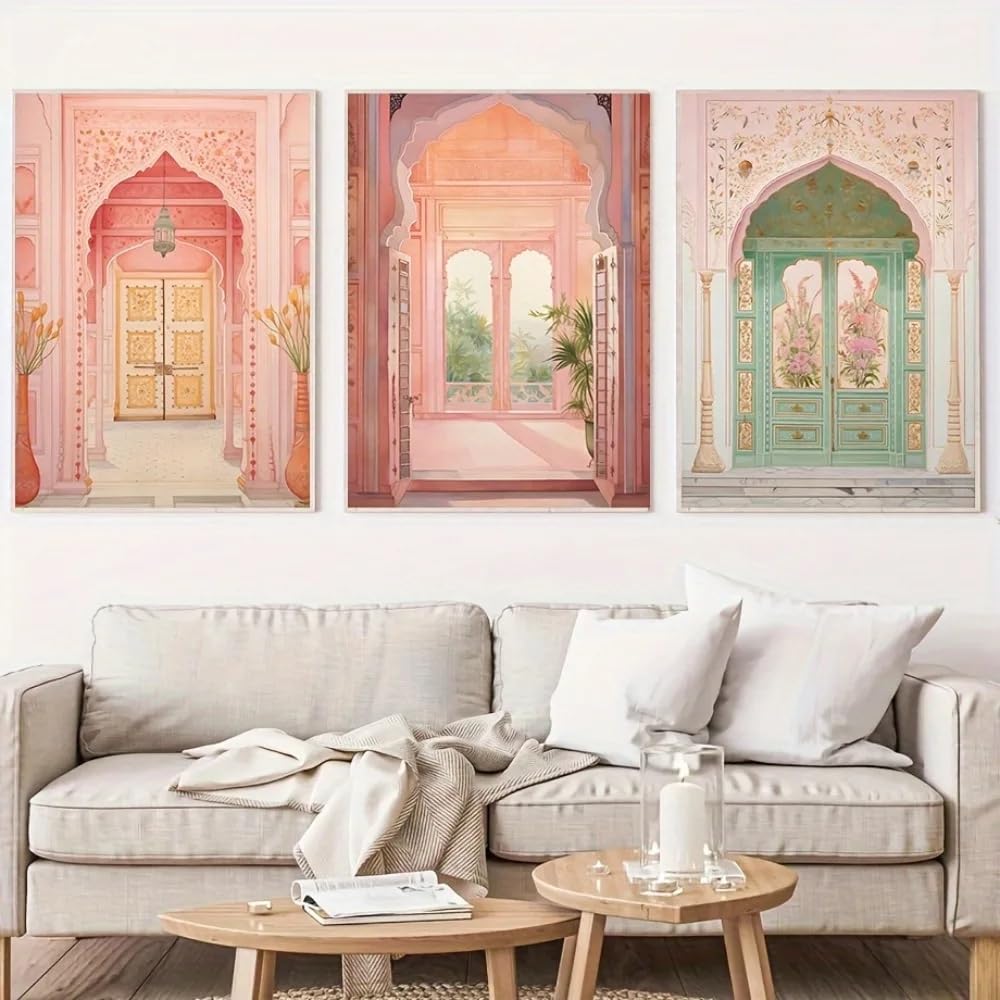 GKUVBF Quadro astratto indiano in stile retrò con pavone e palazzo, su tela, ideale per decorare la camera da letto e il soggiorno (20x30 cm x 3/cornice interna).