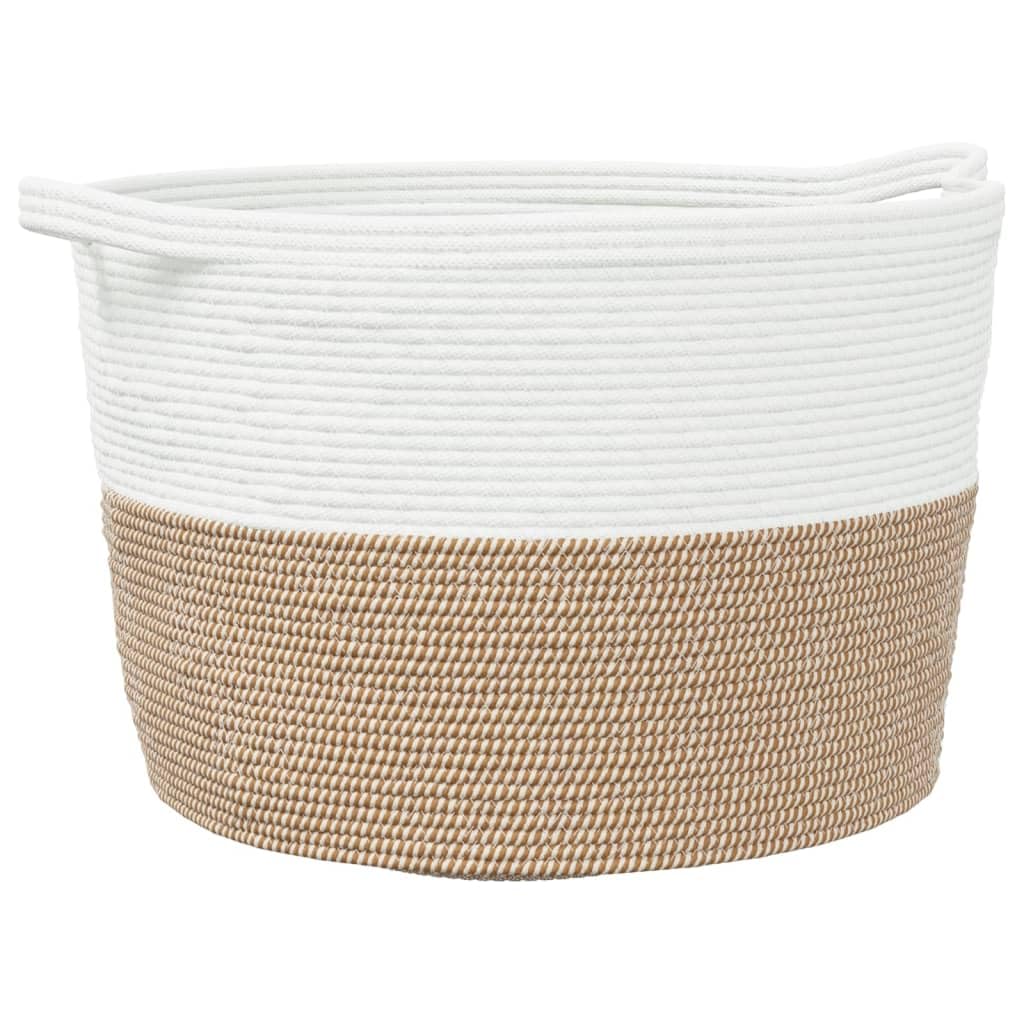 Cesto Biancheria Marrone e Bianco 60x36 cm Cotone | Pieghevole, Maniglie Robust, 60% Cotone 40% Poliestere, Porta Giocattoli e Coperte