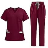Scrubs for Women Set Stretch V-Neck Scrub Tops & Cargo Pant Quick Drying Solid Medical Nurse Uniform with Pockets