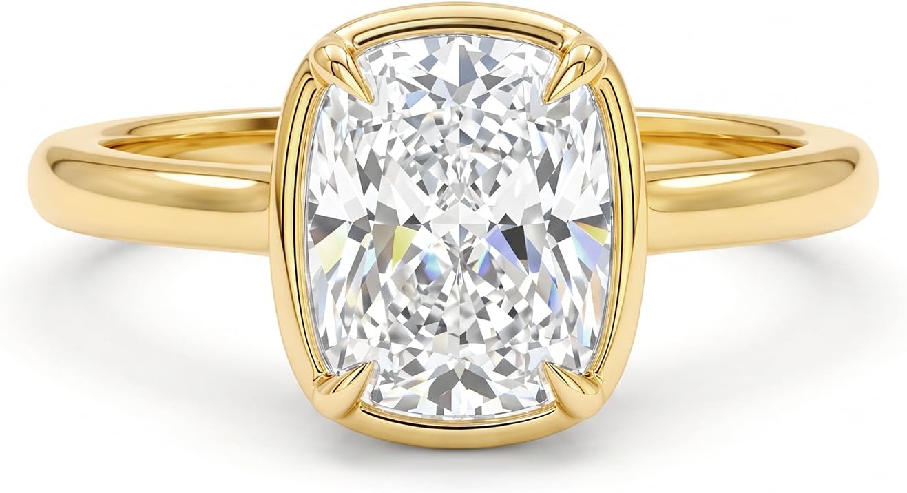 AVECON 3CT Elongated Cushion Cut Engagement Ring for Women, Bezel Travel