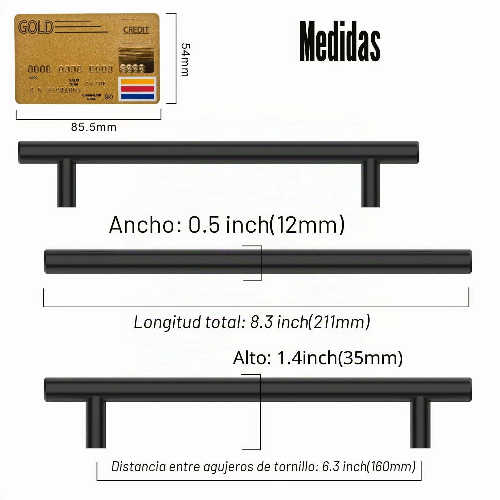 Amerdeco 12 Piezas Tiradores de Cocina 160mm Tiradores de Acero Inoxidable Negro para Armarios, Cajones y Puertas Correderas UK0009