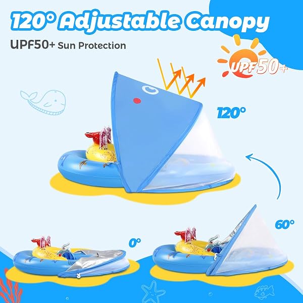 LAYCOL LAYCOL Baby Pool Float with UPF50+ Sun Protection Canopy & Toy Play Console,Infant Baby Float for Pool,Adjustable Safety Seat,Toddler Float for 6-24 Months in use