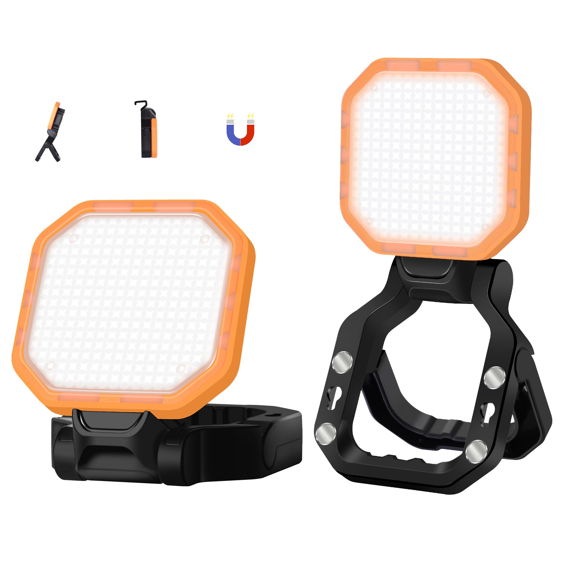 Foco LED Recargable (2pcs), 2500LM, 6000mAh, Base Magnética | 30W, 4 Modos, Rotación de 360°, Salida USB, Luz Roja, Ligero & Portátil para Camping, Construcción, Emergencia, Garaje