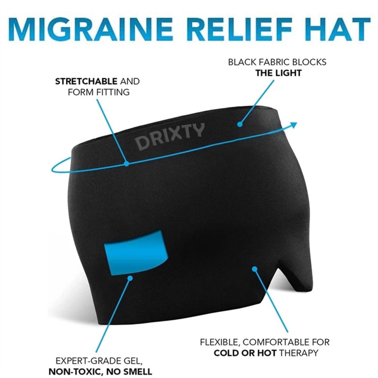 DRIZA Upgraded Wearable Hat for Migraine Headache Relief: 360° Compression, Hot/Cold Therapy, Odorless Gel, 4 Layer/Stretchable Mask, Sinus & Tension Relief, Comfortable for Men and Women (Multi) 4