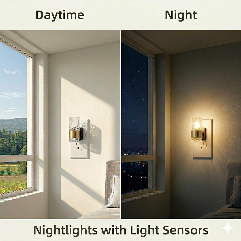 LED Night Lights Plug Into Wall, Dimmable Wall Night Lights 3000K 0-100LM Adjustable Nightlight with Gold Ambiance Lighting for Bathroom, Kitchen, Hallway, Bedroom 2 Pack