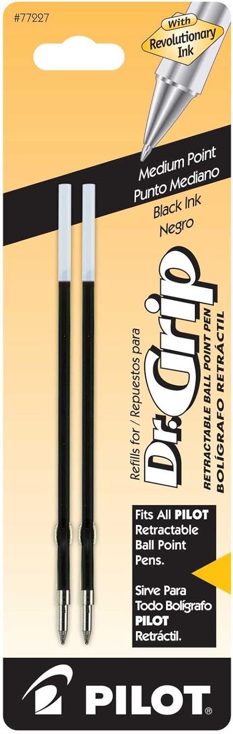 PILOT Dr. Grip Ballpoint Ink Refills for Retractable Pens, Fine Point, Black Ink, 2-Pack (77210) : Pen Refills : Office Products