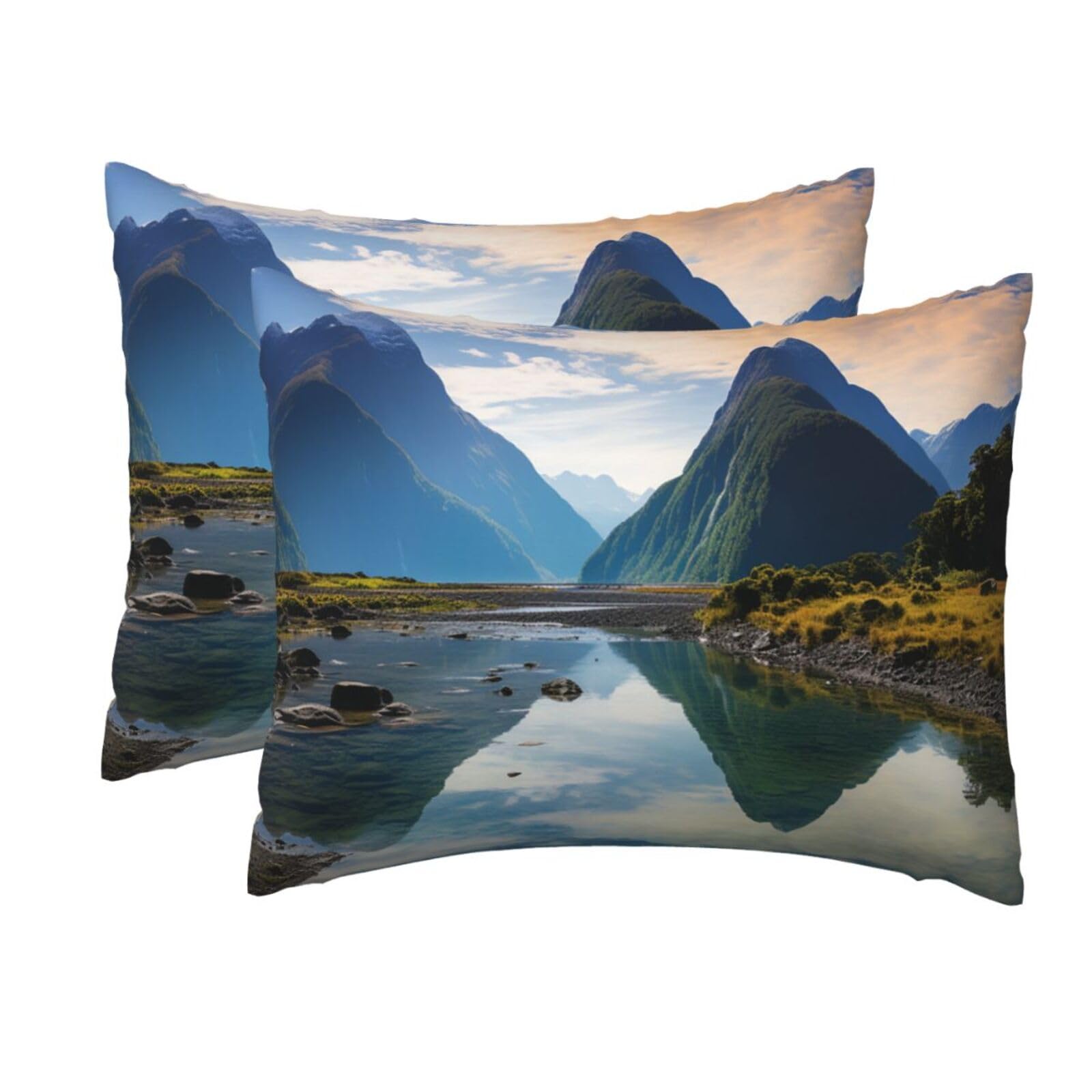 2 Pack Standard Size Pillow Cases for Hair and Skin Soft Breathable Pillow Case Covers with Hidden Zipper Fiordland National Park Pillowcase 20x26 Inches Pillow Cover for Sleeping Gift