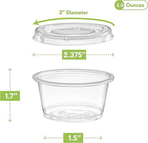 Miniatura 96 de {1 oz – 100 juegos} Vasos de plástico sumergibles negros con tapas, pequeños recipientes para control de porciones, chupitos de gelatina