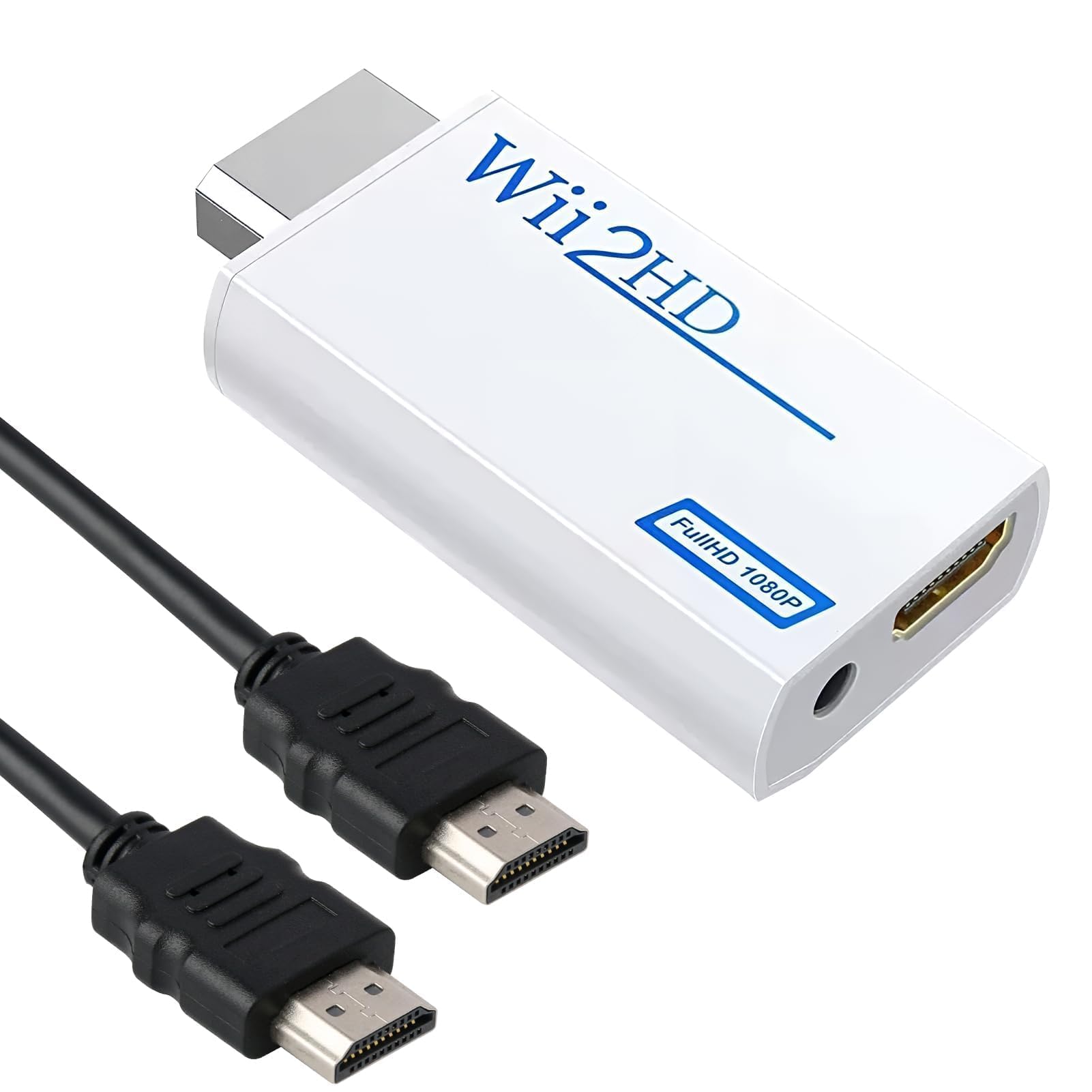 Adaptateur WII to HDMI 1080P/720P Full HD, WII Adaptateur HDMI Convertisseur avec Sortie Audio 3,5 mm avec Câble 1,5 M, pour TV Modernes Moniteur Projecteur, Plug and Play, Blanc
