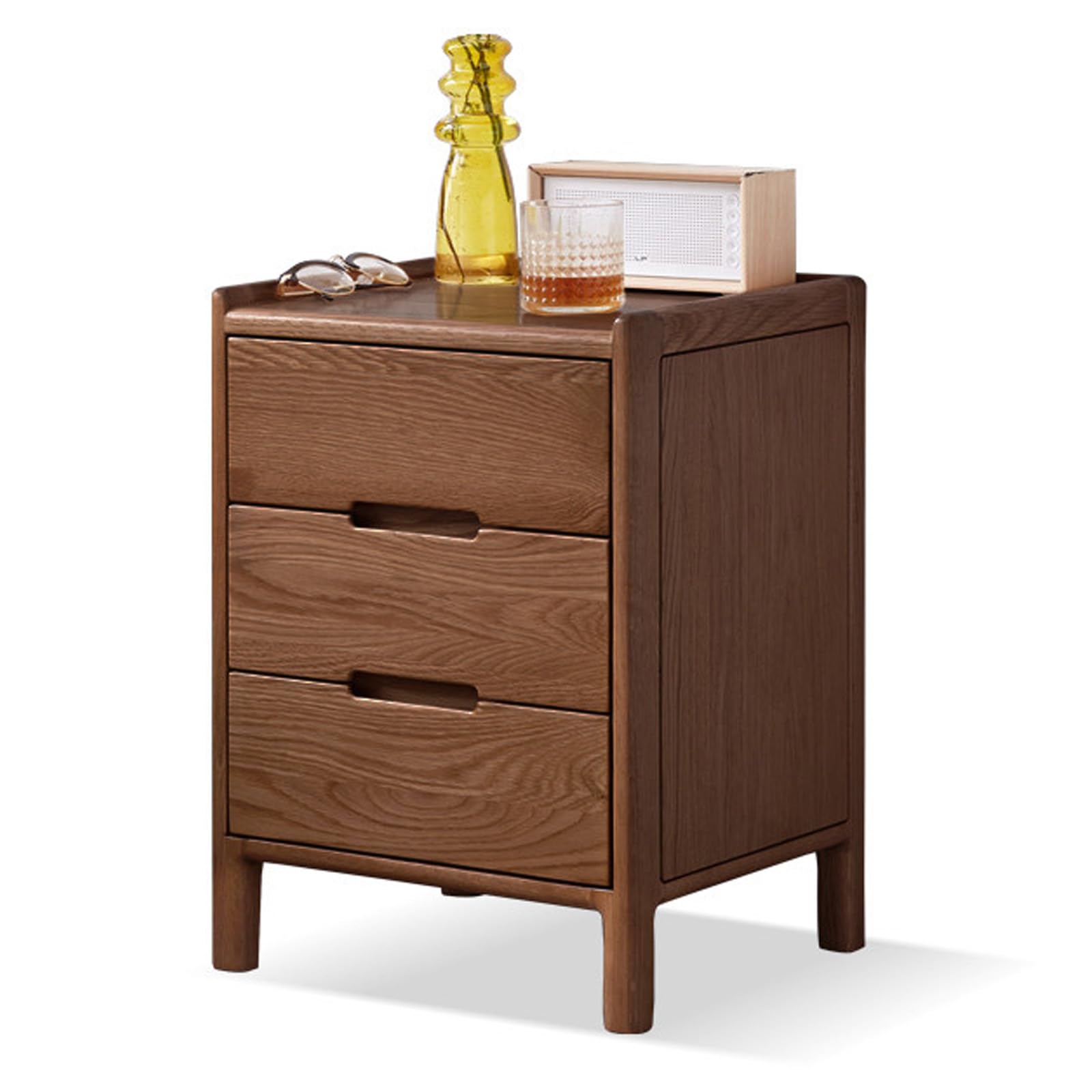 SXZenSpace Solid Oak Wood Nightstand, Mid Century Modern Office Small Bedside Table, Wooden Table with Drawers, Side End for Bedroom, Living Room,3 Drawers (B),40cm