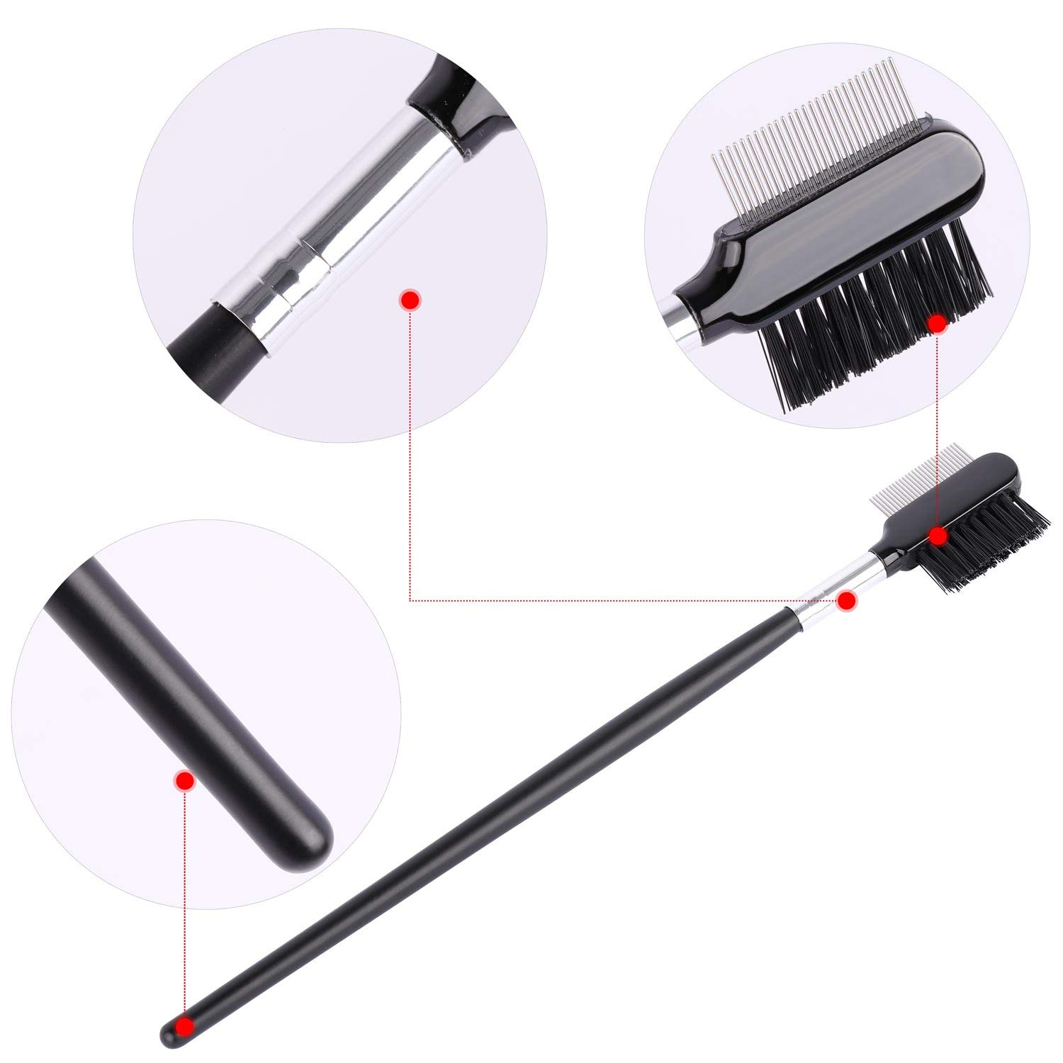 3 Pcs Makeup Eyebrow Eyelash Brush with Metal Teeth Comb Black