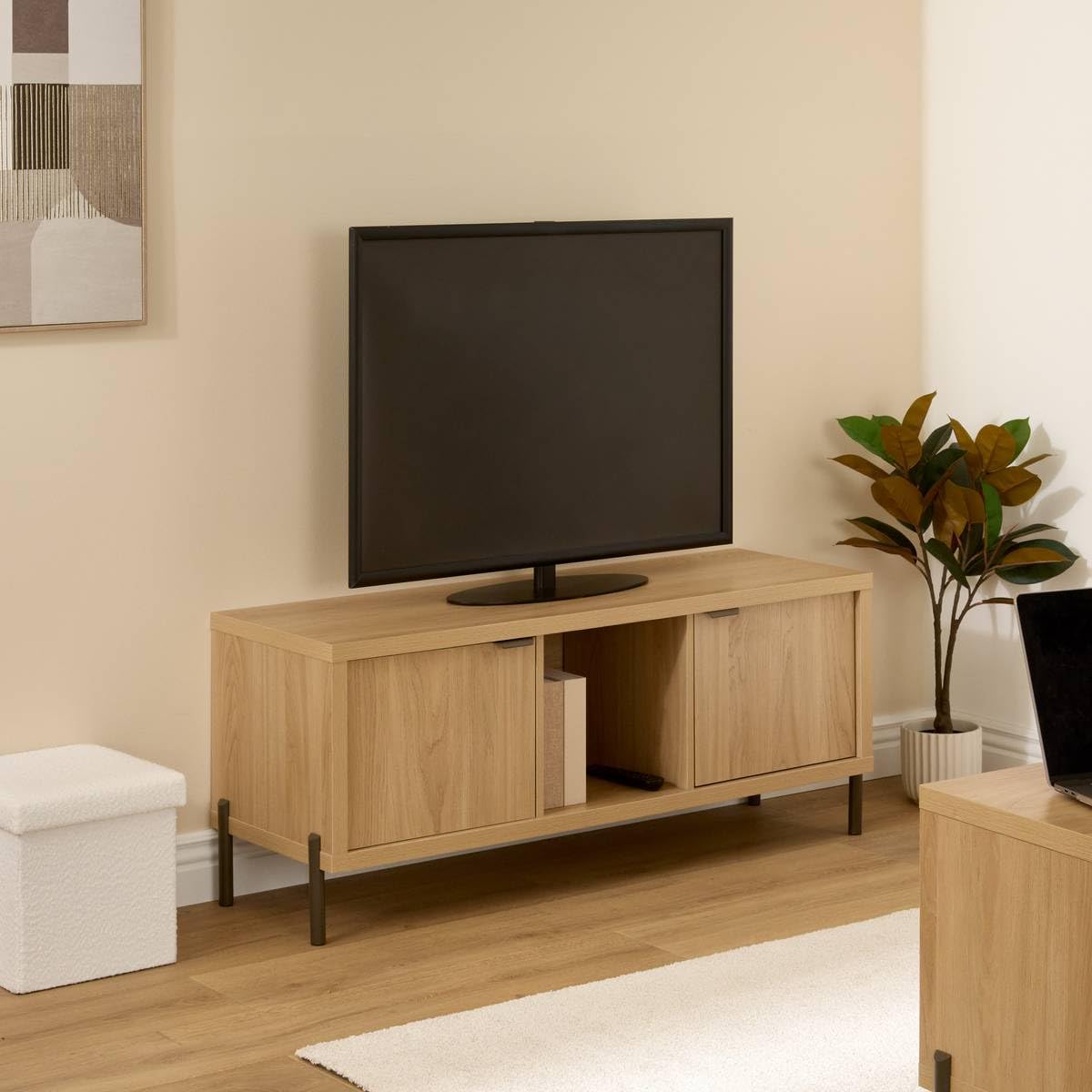 5five - mobile tv alvo rettangolare 39,5x122,5 cm, 2 ante, beige