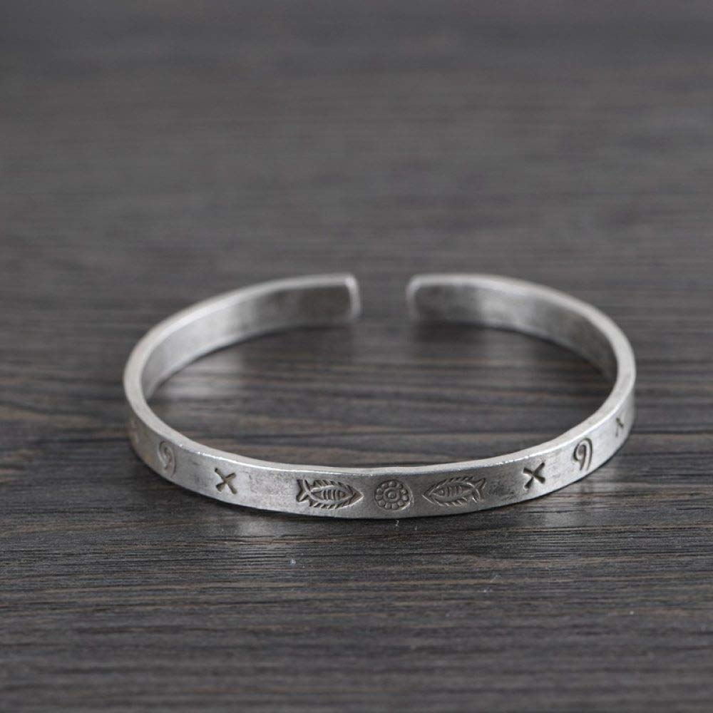 S925 Vintage Pulsera De Plata Hombres Mujeres Literaria Talladas A Mano En Pequeños Peces Apertura Moda Simple Y Elegante Personalidad Creativa Popular Hermoso Regalo