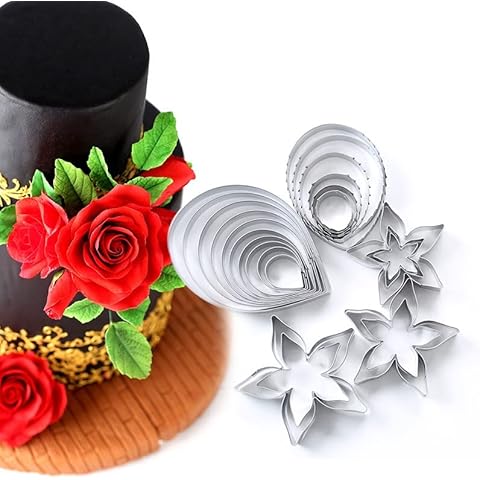 23 Pieces Rose Petal Leaf Veiner Cutter Mold Stainless Steel Cookie Cutter Molds Rose Flower Fondant Mould for Wedding,Birthday Cake Decorating Kitchen Tool Cover