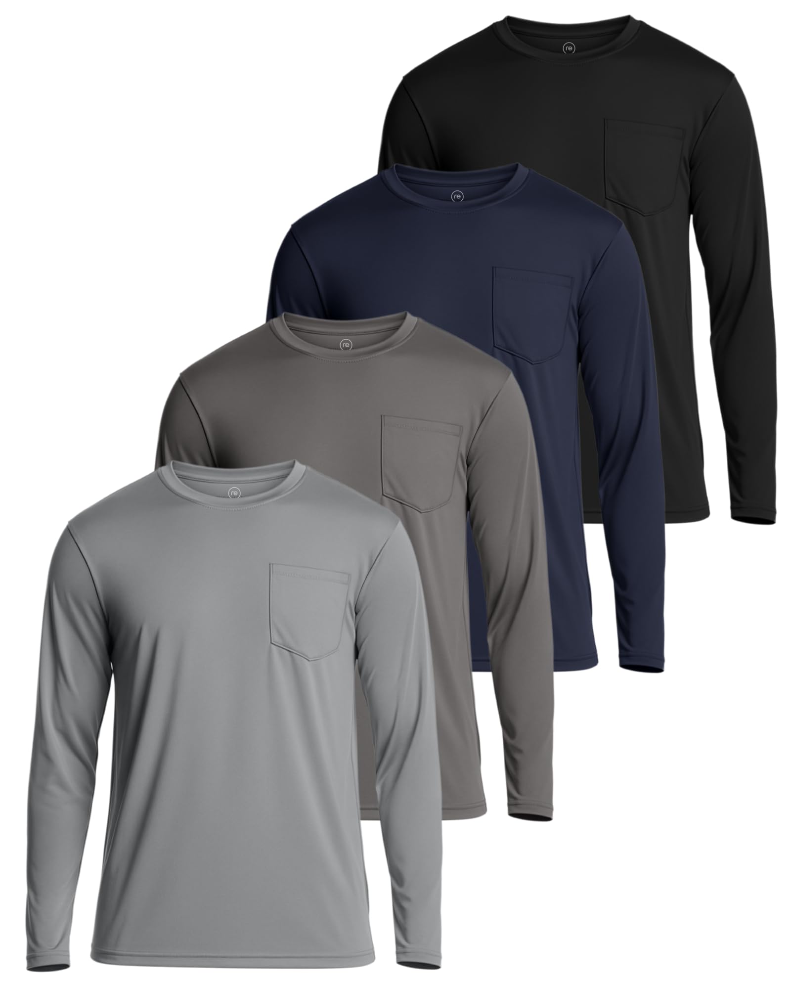 4 Pack Men's Long Sleeve Dry Fit T Shirts Pocket Fishing Workout UPF 50 Sun Standard X-Large Set 11