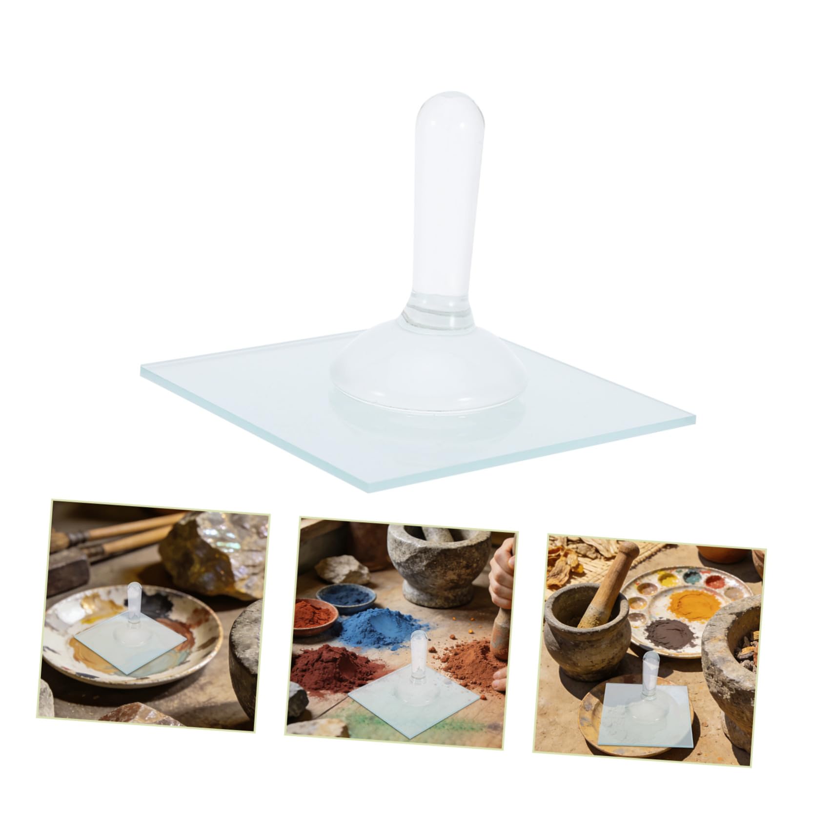 Healvian Set Pestello Leggero per Macinazione Pigmenti Minerali in Vetro e Piastra di Macinazione per Pittura a Olio e Studio per Artisti e Appassionati