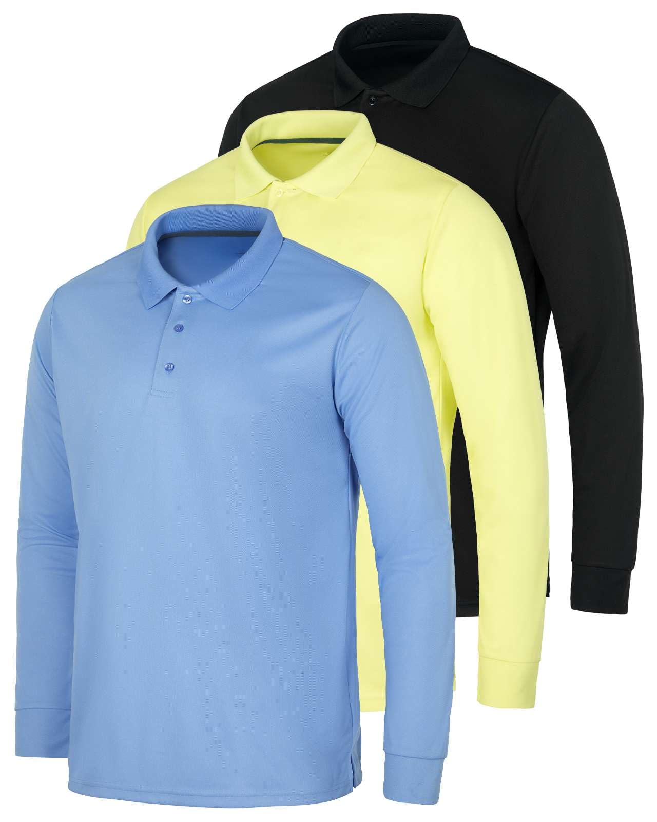 Real Essentials 3 Pack Men's Dry Fit Long-Sleeve Active Polo Shirt Casual Performance Golf (Available in Big & Tall)