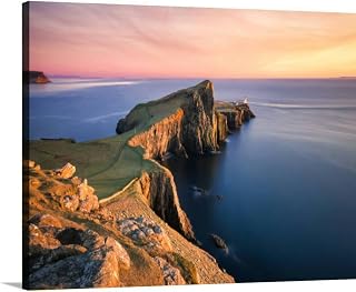 TIGTMULERLY Sunset over the Neist Point Lighthouse Isle Skye Scotland UK Canvas Wall Art Decor Paintings Pictures for Bedroom Wall Decor Above Bed Living Room Wall Decoration Bathroom Office Artwork