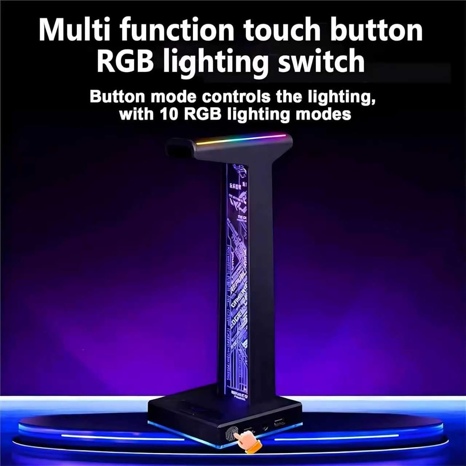 COYEUX Soporte Acrílico para Auriculares Gaming, Soporte RGB para Auriculares con 2 Puertos USB Y Puerto De Audio De 3,5 Mm, 10 Modos De Iluminación, Accesorios para Juegos De Ordenador para Todos