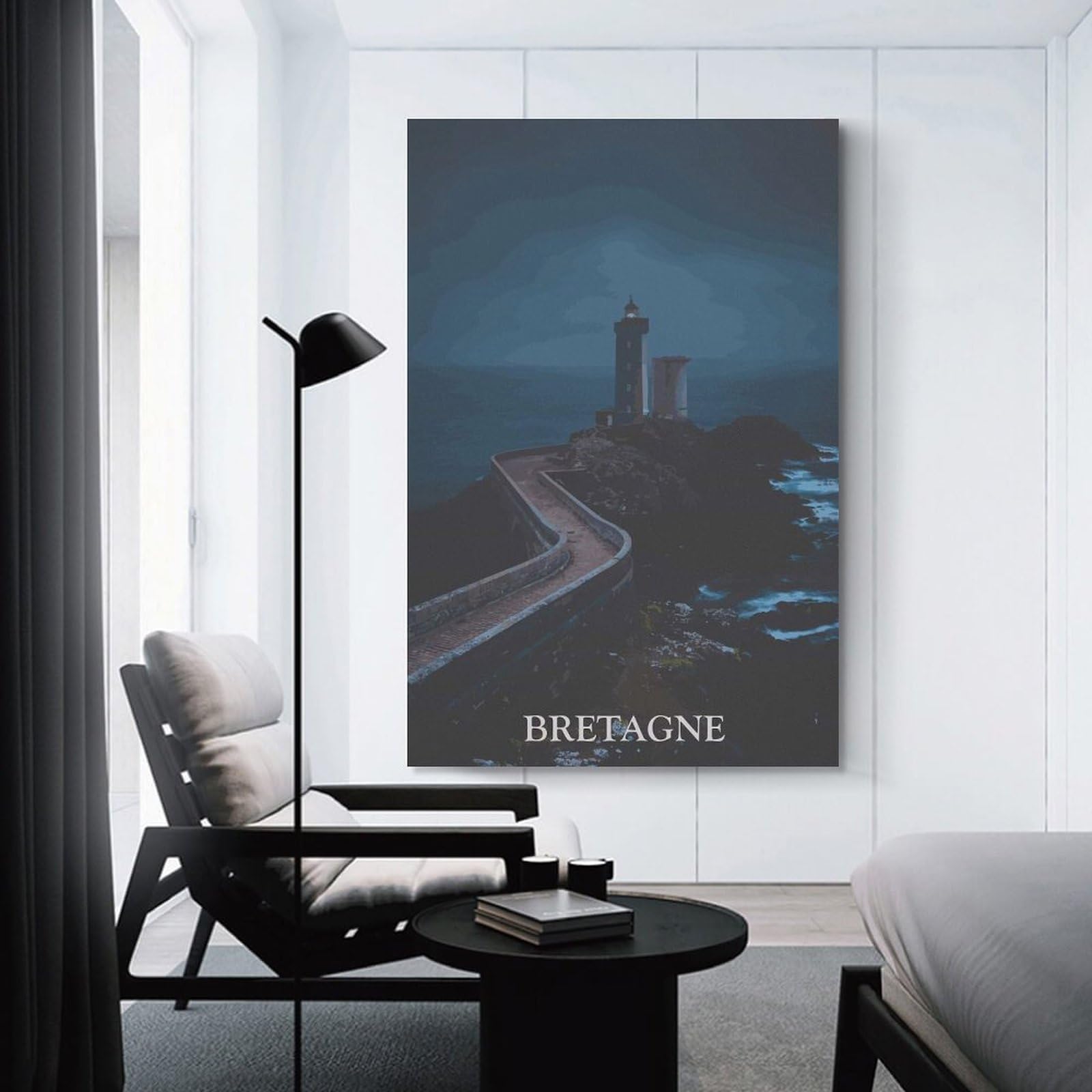 Junmoney Brittany Lighthouse at Night Home Decor Wall Art, 20x30inch(50x75cm), for Apartment Walls, Studios Or Work Areas, Wall Decor with Flexible Room Appeal
