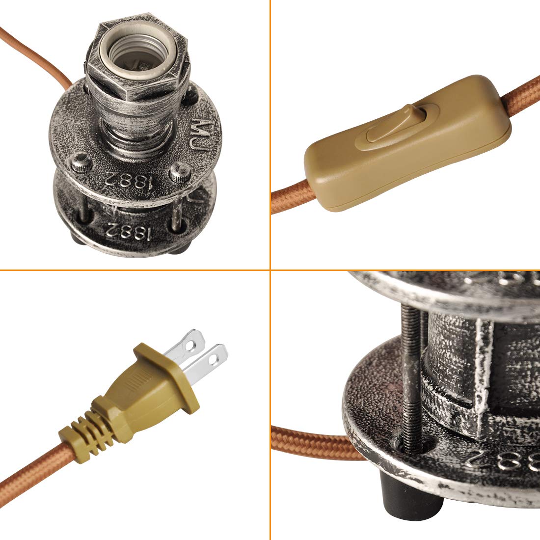 Lampe De Bureau Steampunk XIHOME | Style Industriel Vintage | Base Bois | Culot E27 | Sans Ampoule