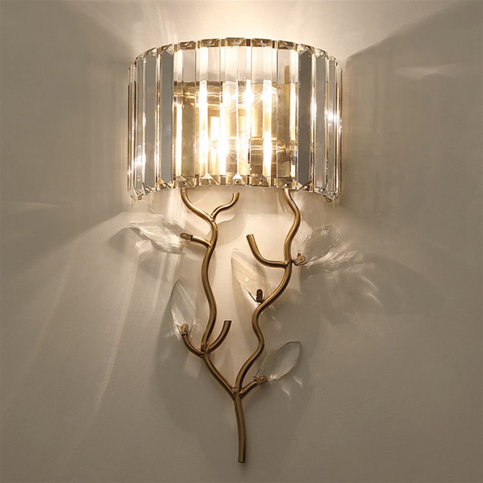 MYUYEE Living Room Chaner Crystal Leaves Wall Lamp Porch Aisle Post-Living Room Bedroom Bedside Background Decoratlight, Chaners Chaner Light (Cold Light 16 * 46Cm)
