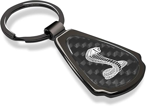 Miniatura 2 de Compatible con Ford Mustang Cobra Real Black Carbon Fiber Gunmetal Negro Metal Teardrop Llavero