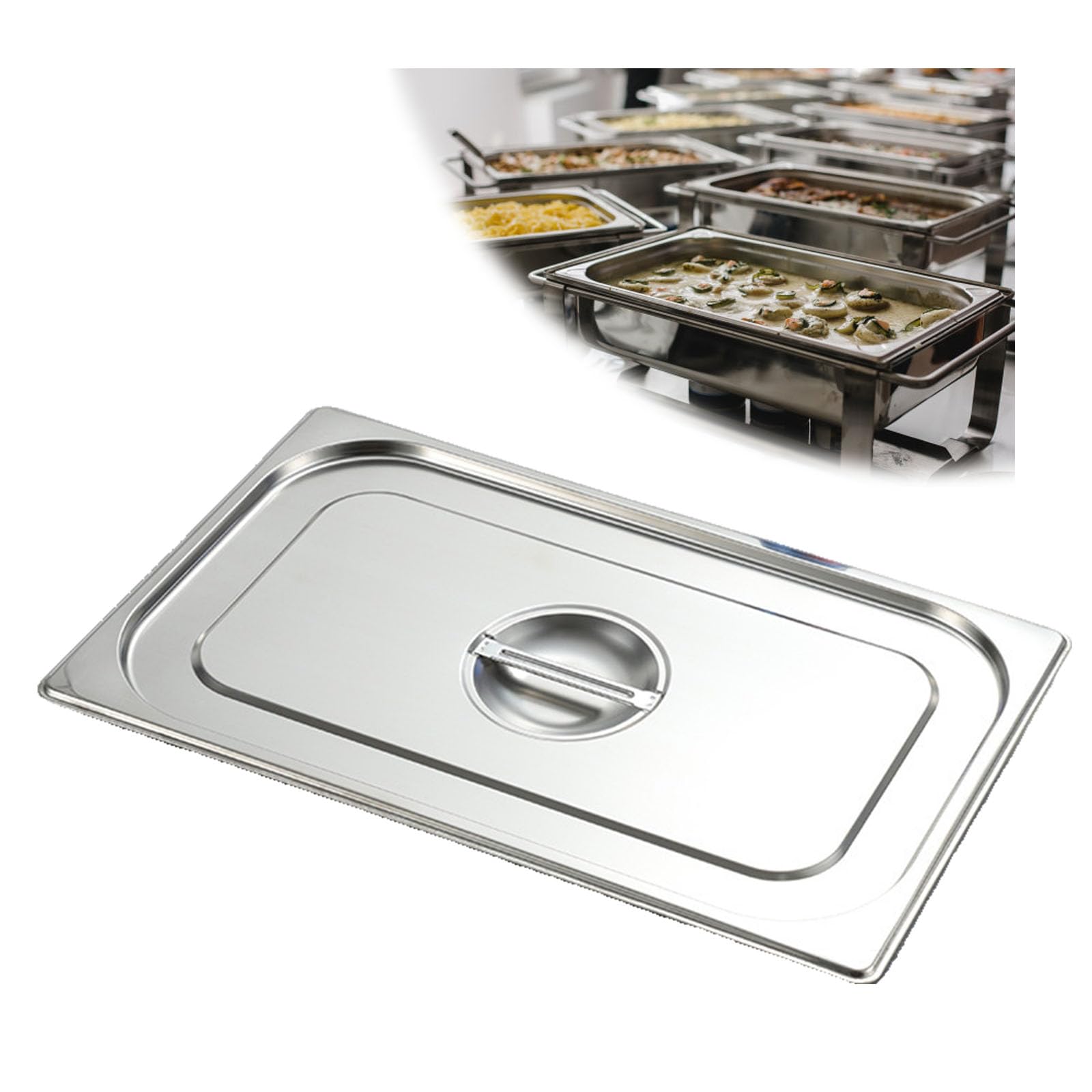 Stapelbar Tief Gastronormbehälter,Mahlzeit Zutatenbehälters,Edelstahl Gastro Behälter GN Spülmaschinenfest,1/1（53 * 32.5cm）,Cover