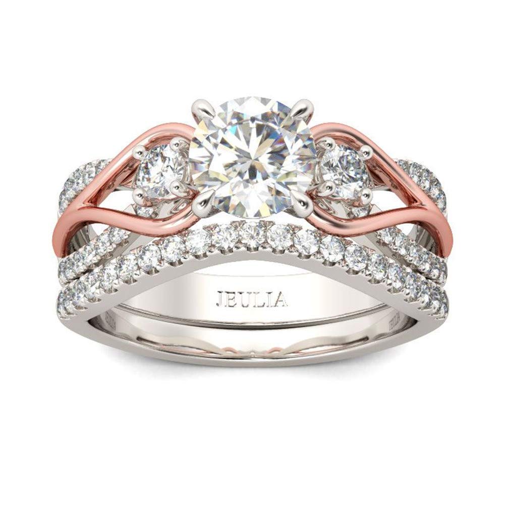 Engagement Ring Set For Women Rose Gold With Three Stones