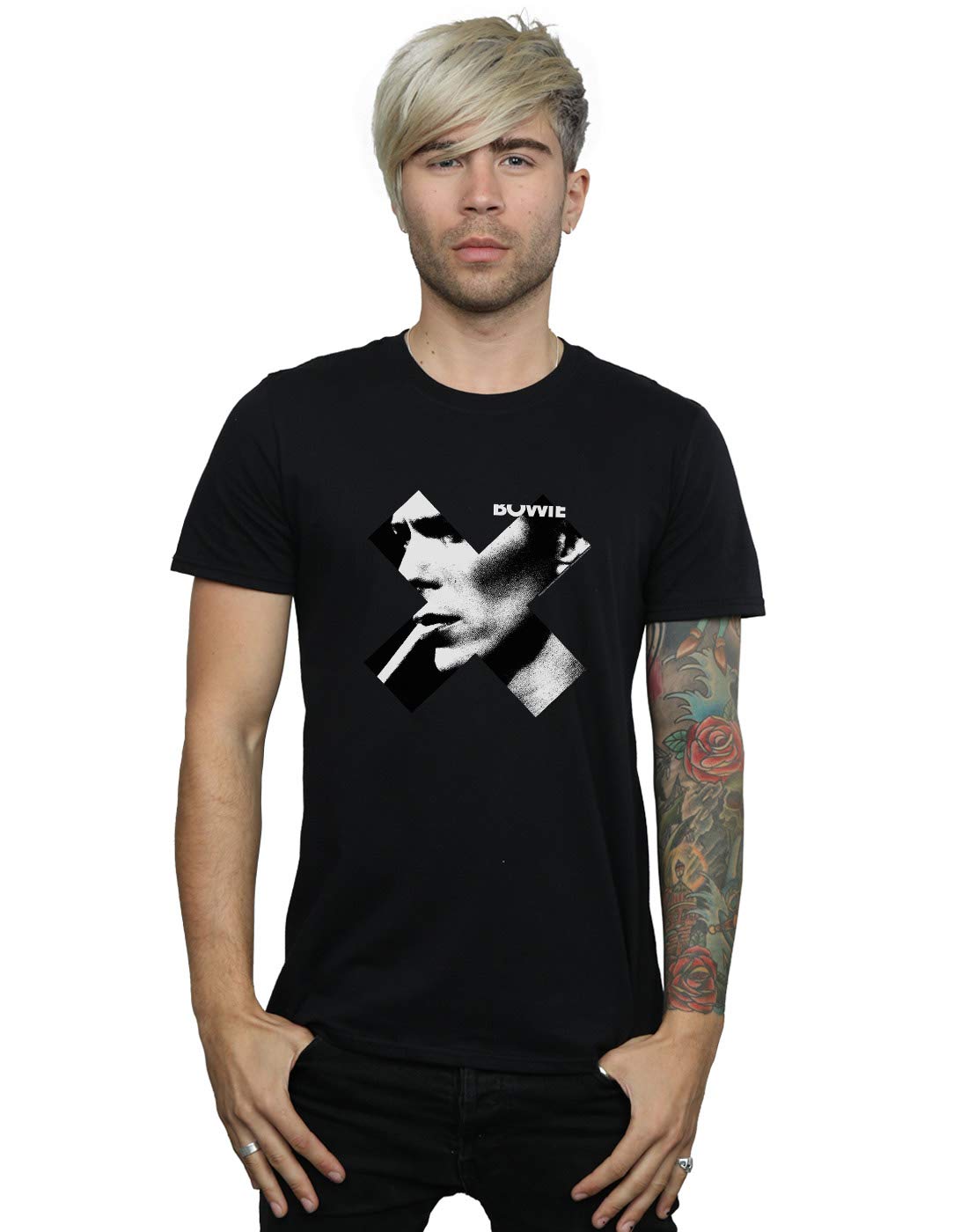 David Bowie Men's Cross Smoke T-Shirt Black Medium