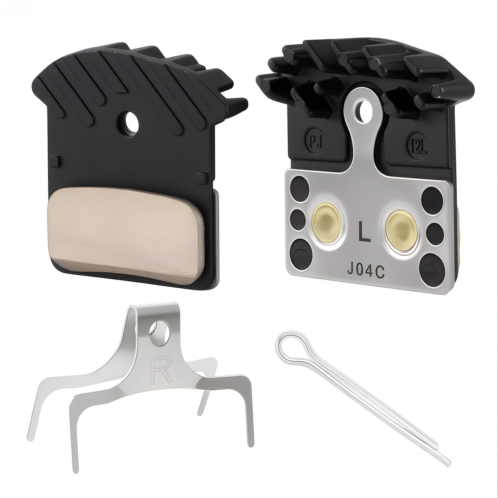 J04C Metal Disc Brake Pad with Cooling Fins Alloy and Stainless Back with Cooling Fins Metal Sintered Compatible With M9000 M987 M985 M8000 M785 M675 M666 M615 S700 Bike Parts (J04C 1 Pair) Black