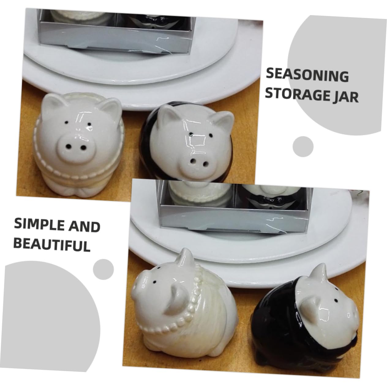 BRIGHTFUFU 1Pair Ceramic Cartoon Pig Spice Storage Jars Leak Pepper Shakers Cute Wedding Present for Kitchen Decor Pig Design