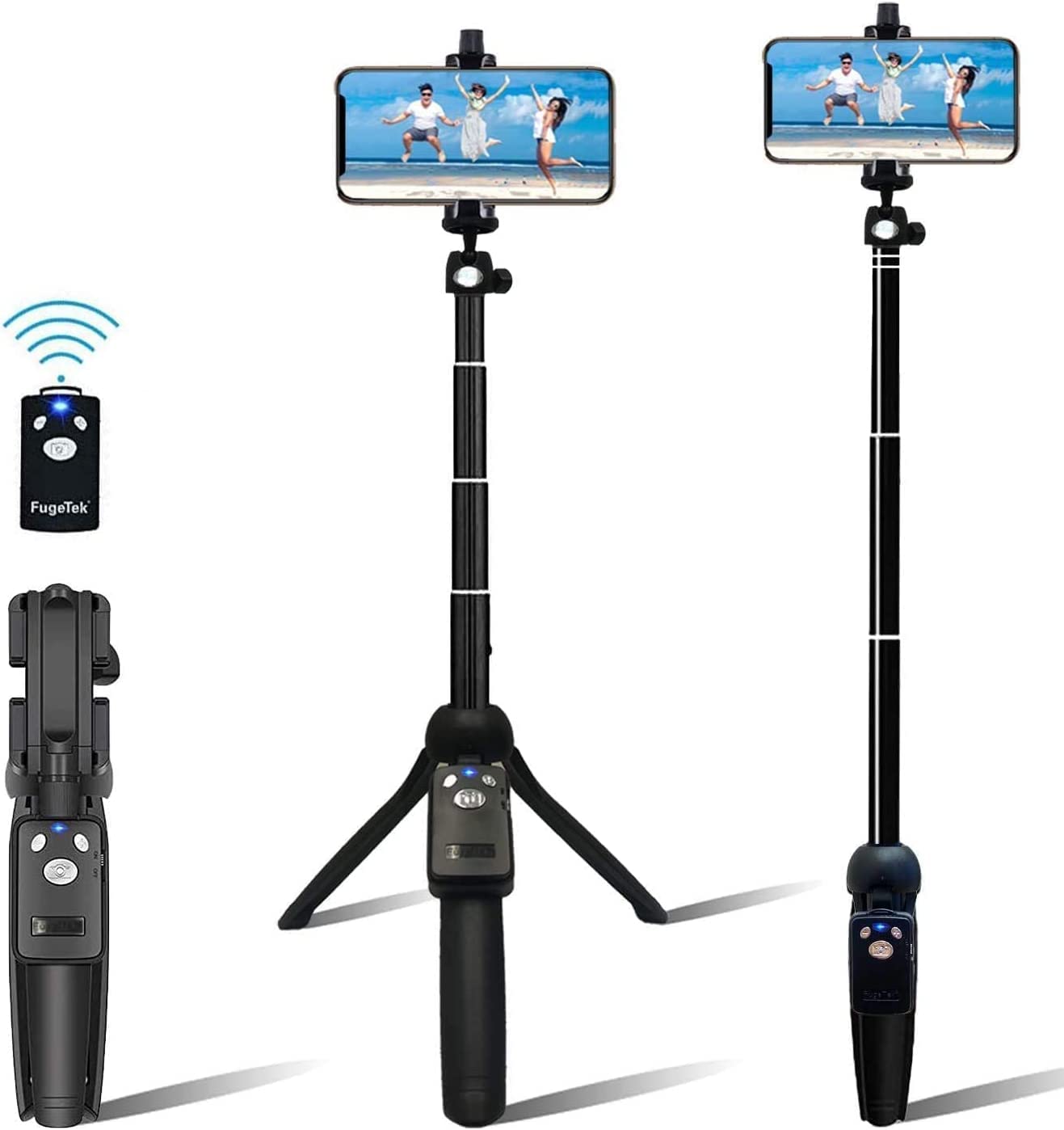 42" Compact Selfie Stick & Tripod, Extendable, Wireless Bluetooth Remote, Lightweight Aluminum, Travel Ready, Compatible with iPhone 14 13 12 Pro Xs Max Xr X 8Plus 7 & Android