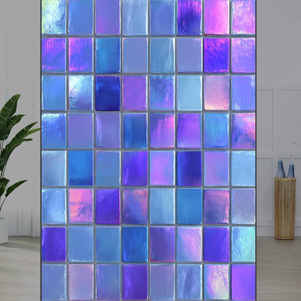 FOCCAFB Colorful Cube Stained Glass Window Film, Dreamy Geometric Color Block Peel and Stick Privacy Film, Frosted Adhesive Vinyl Decorative for Bathroom Windows Glass Doors, （80x140cm）