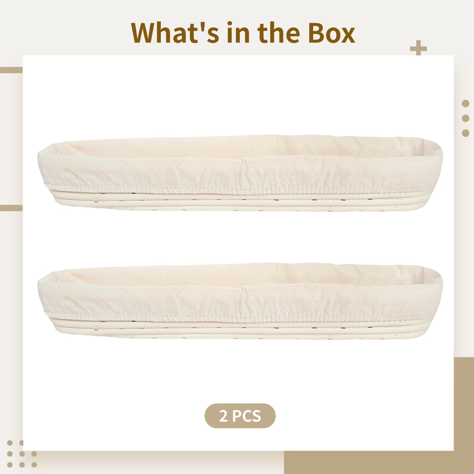 Set di 2 cestini ovali per fermentazione in rattan con fodere in cotone, cesto lungo per lievitazione impasto, perfetto per baguette francesi, 43 x 9,4 x 5,6 cm