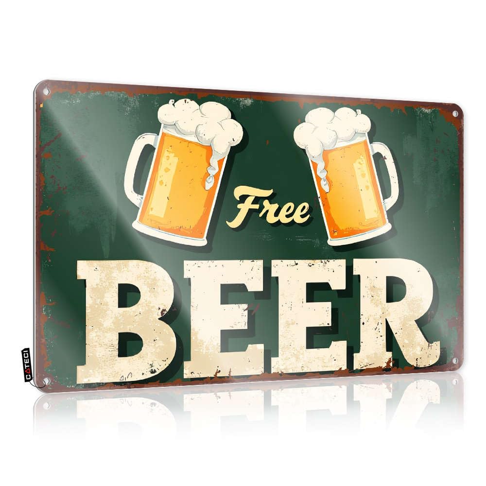 Western Boho Decor Metal Sign New York Wall Tin : Guard Humorous Warning Funny Bar Aluminum | Free Beer Illustration.(30X40CM)
