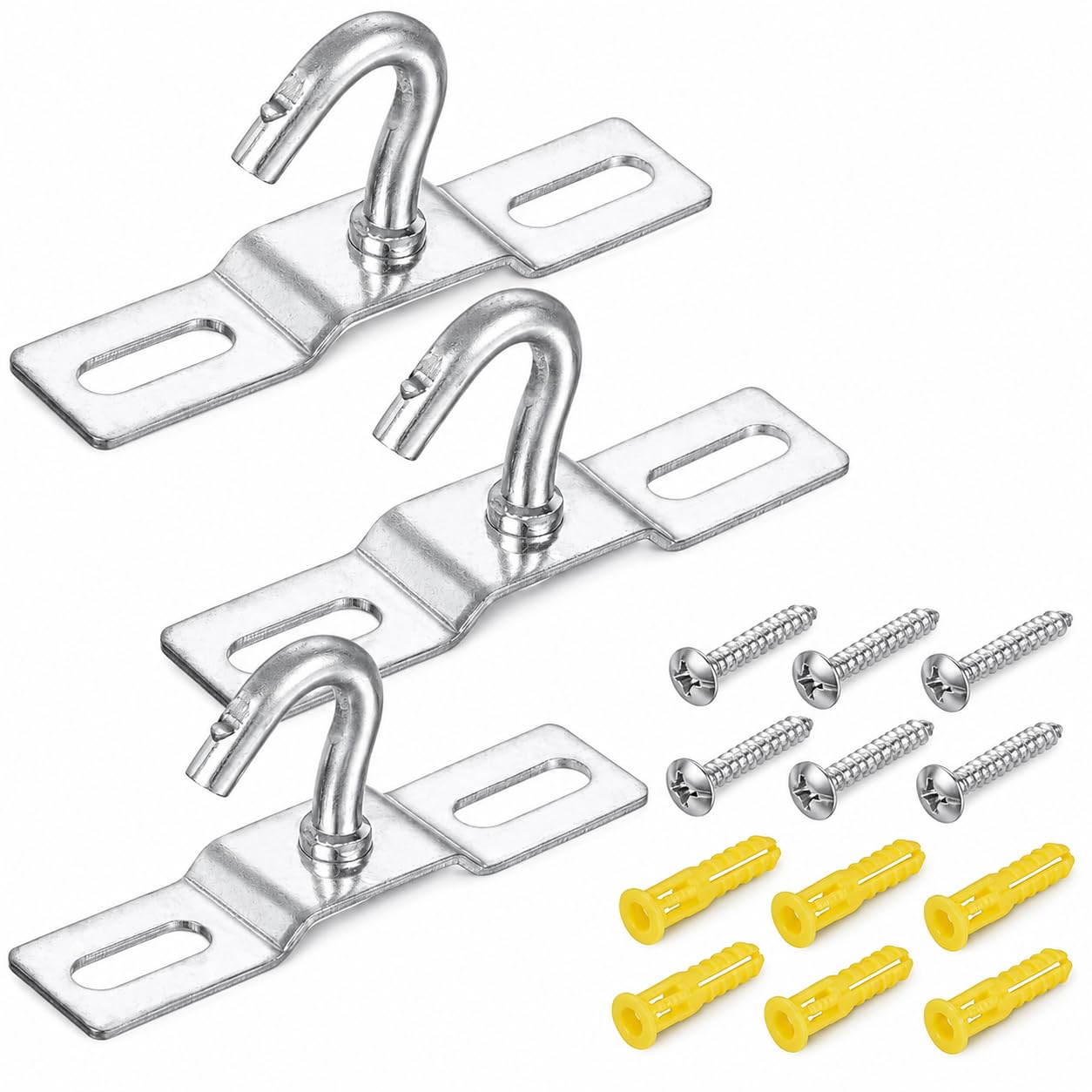 Vayfoni Silver 3 Pcs Ceiling Hook - 70Mm Metal Pad Eye Plate Hooks - Heavy Duty Light Hanging Hook For Ceiling Lamp Fan Chandelier Plant Basket Mount (Silver)