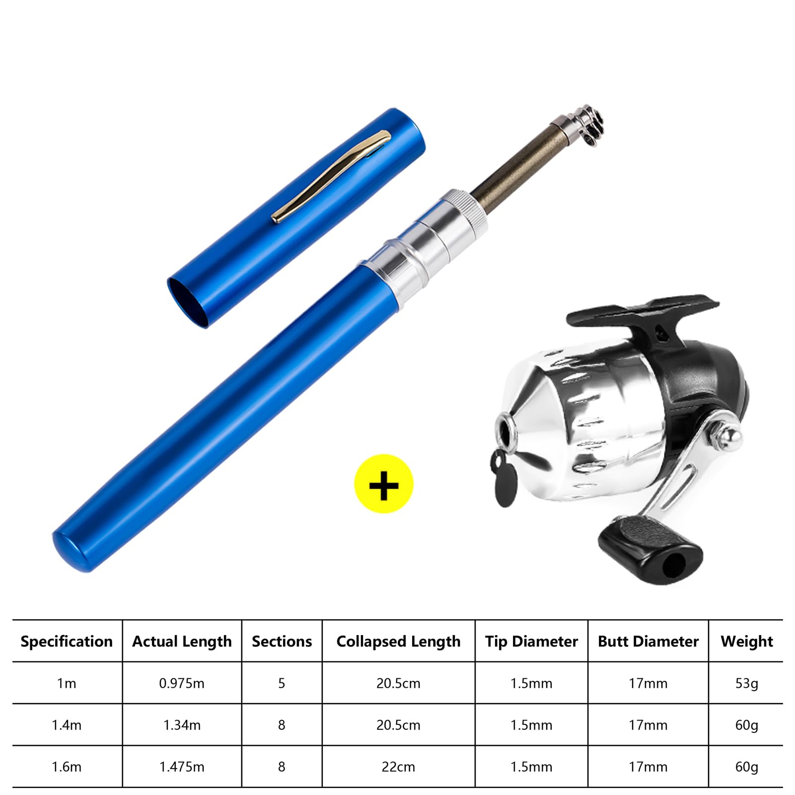 Kit de caña de pescar portátil con bolsillo telescópico para caña de pescar con forma de bolígrafo, carrete giratorio para viajes, agua salada, agua dulce, mar